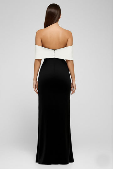 Off The Shoulder Black and White Sheath Long Formal Dress